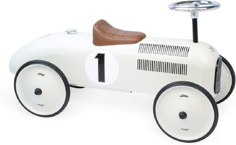 Vilac Vintage Ride-On Car, Durable Metal, Classic Retro Style, Develops Motor and Co-ordination Skills, Weighs 4.5 kg, Seat Height 28 cm, 76 x 38 x 40 cm, Suitable for 18 Months+, Off White.