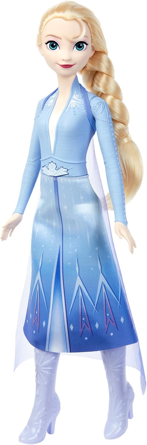 Mattel Disney Frozen Singing Elsa Doll, Frozen Elsa in Signature Clothing, Poseable Doll with Button that Sings "Let It Go" Song, Toys for Ages 3 and Up, English Version, HLW55.