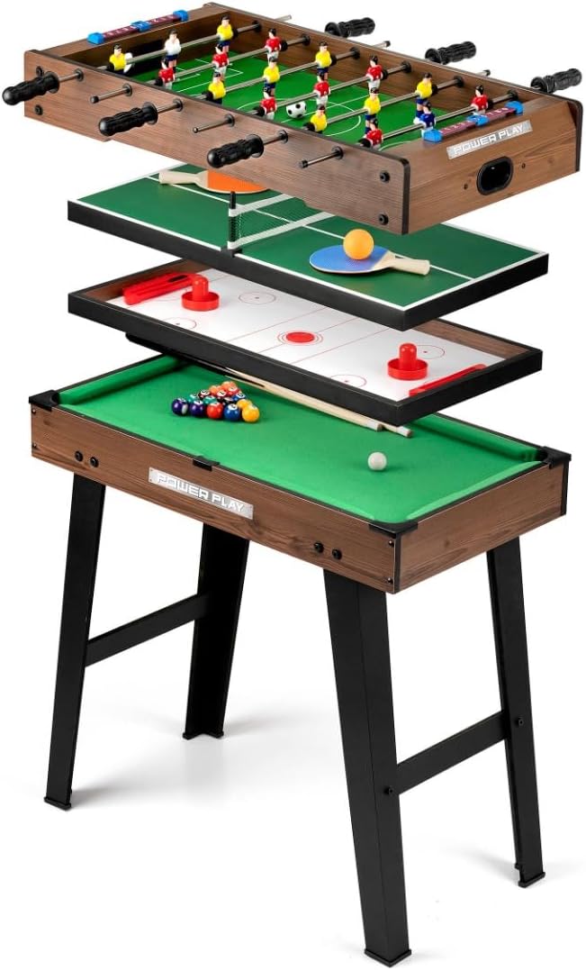 PowerPlay 4-in-1 Multi-Sports Game Table Set, Indoor Family Games, Table Football, Pool Table, Table Tennis and Table Hockey, for Kids and Adults.