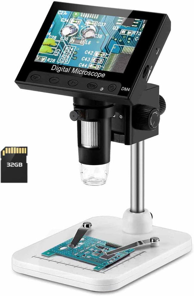 Digital Microscope, WADEO 1000X 4.3" LCD Display Electronic Video Magnifier USB Microscope Magnifier with 8 Adjustable LED Light Rechargeable Handled Metal Stand Microscopes for Children Adults Lab.