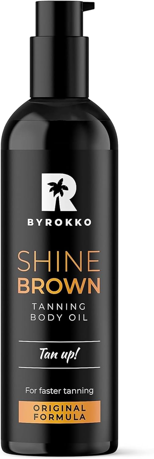 BYROKKO Shine Brown Premium XXL Tan Accelerator Oil, for Sunbed & Outdoor Sun,Tanning Achieve a Natural Tan with Natural Ingredients. Coconut Oil, Walnut Oil, Hazelnut Oil, (150 ml).