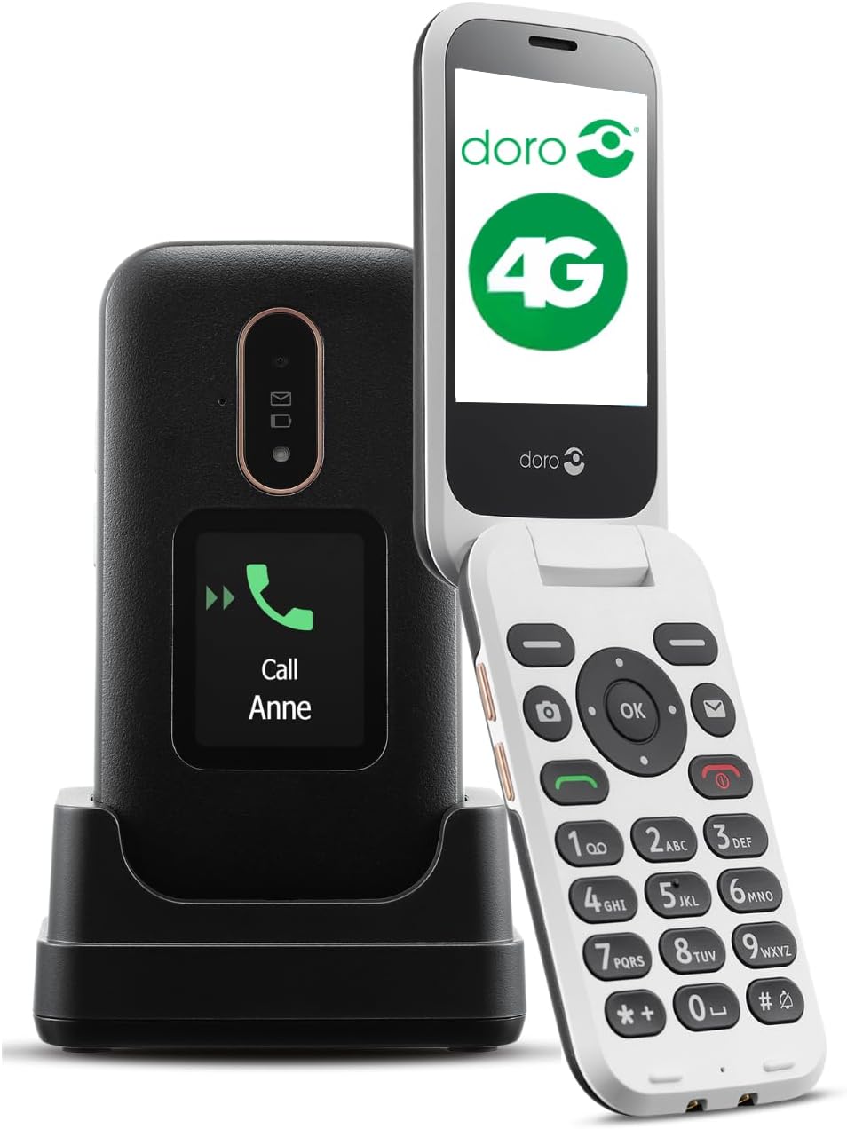 Doro 6880 4G Unlocked Flip Mobile Phone for Seniors with Talking Number Keys, External Display, Assistance Button and Charging Cradle [UK and Irish Version].