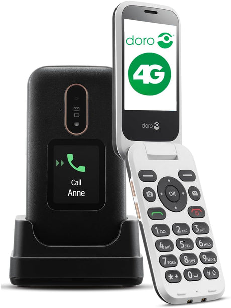 Doro 6880 4G Unlocked Flip Mobile Phone for Seniors with Talking Number Keys, External Display, Assistance Button and Charging Cradle [UK and Irish Version].