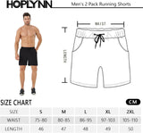 HOPLYNN Men's 2 Pack Running Shorts Lightweight Breathable Sports Gym Training Shorts with Drawstring and Zippered Pockets.