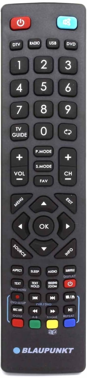 Remote Control for Blaupunkt BLF/RMC/0005 LCD LED 3D HD TV/DVD Combi with 3D PVR DVD Buttons.