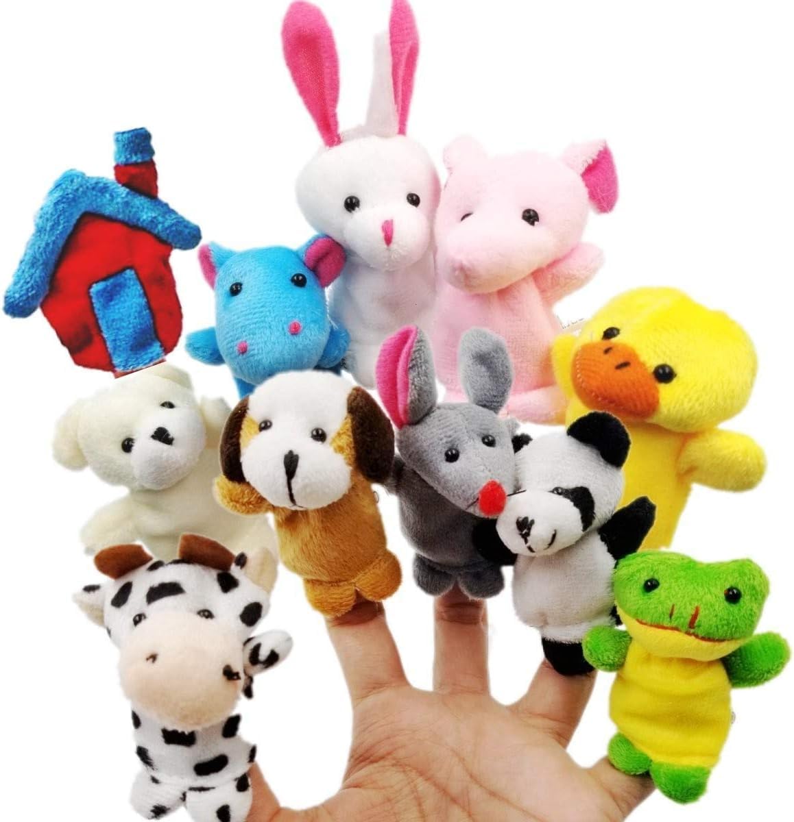 JZK 11 Animal finger puppet set small plush toy animal hand puppet for children kids party favours birthday party bag fillers.