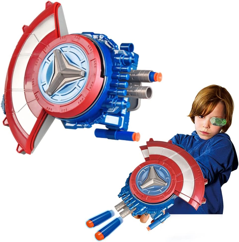 Ghzste Captain America Shield Launcher Toy Gun, Marvel Avengers Captain America Shield Sling Kids Roleplay,Avengers Roleplay Toy, Superhero Dress Up Costumes,Boy Role Play Toy, Blue.