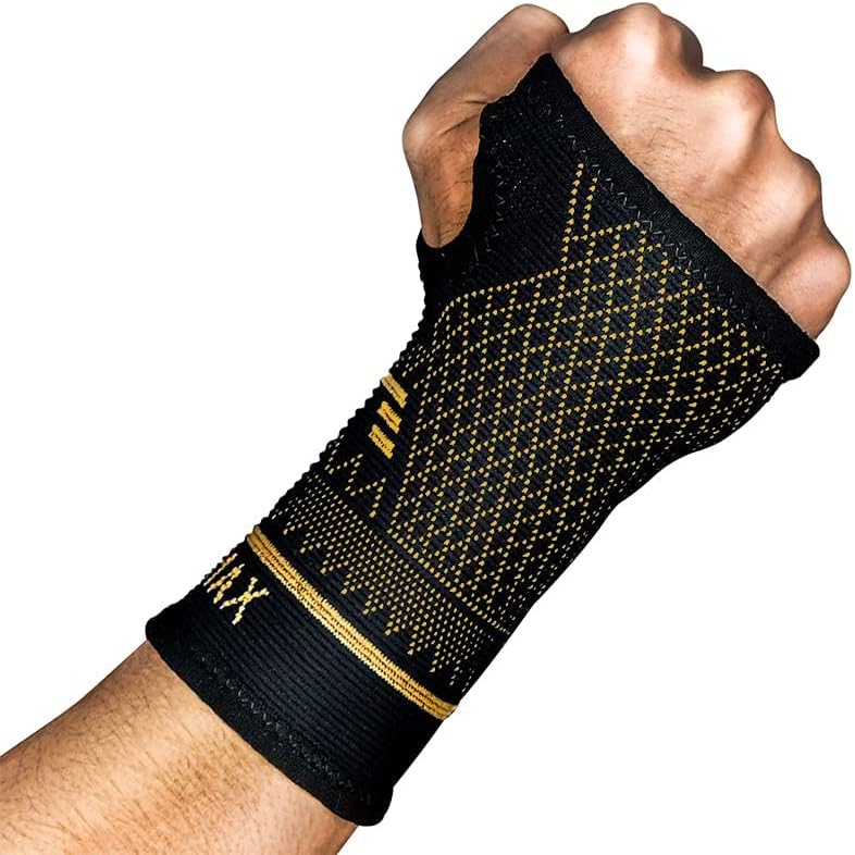 INDEEMAX Wrist Support Sleeve 1 Pair, High Copper Infused Compression Brace with Thumb Loop, Left/Right Palm Hand for Carpal Tunnel, Arthritis, Tendonitis, Pain Relief, Sport Black, M.