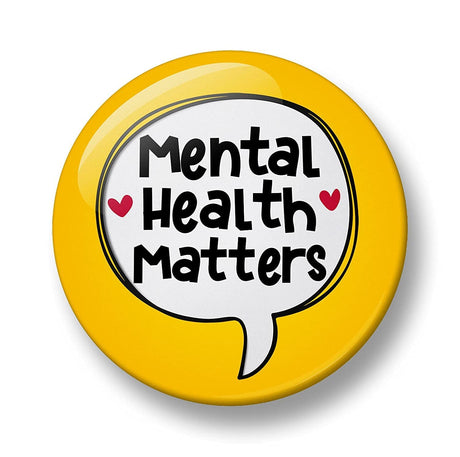 Mental Health Matters Pin Badge, 32mm, Awareness Badges, Self Care, Mental Wellness Button Badge, Autism Badge (Yellow).