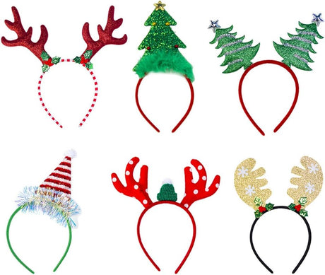 Christmas Headbands,Xmas Party Headbands 6 Styles Reindeer Antler Costume Fun Xmas Tree Santa Hat Headwear for Kids Adult,Christmas Holiday Party Supplies Favors.