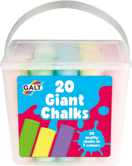 Galt 20 Giant Chalks - Extra Large Childrens Chunky Pavement Chalks - Bright Vibrant Colours - Washable, Easy Clean Outdoor Kids Garden Toys - Portable Carry Case with Handle - Ages 3 Years Plus.