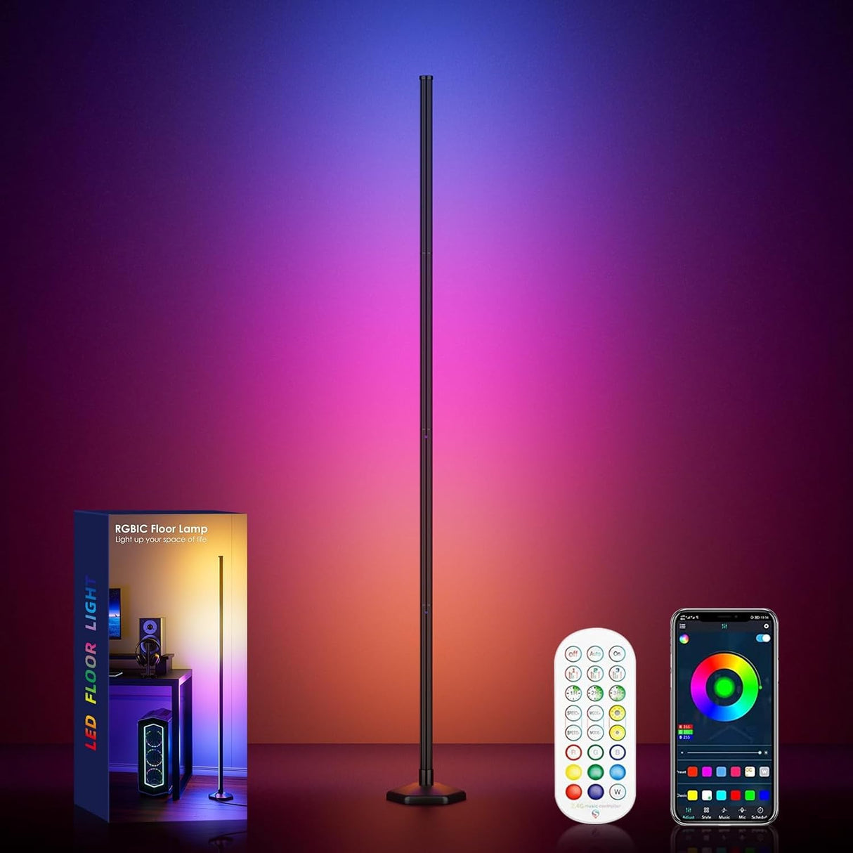 WISIMMALL Led Floor Lamp, RGBIC Corner Floor Lamps for Living Room, Featuring 16 Million Colours & 300+ Preset Scenes - Ideal 65" Standing Lamps for Living Room, Bedroom - Mood Lighting with DIY Mode