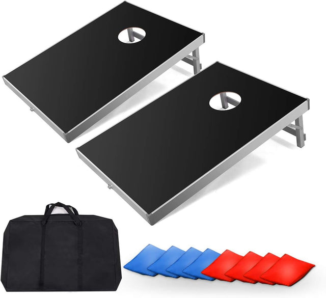 COSTWAY Bean Bag Toss Game, Foldable Design & Side Handle for Easy Movement, Aluminum Alloy CornHole Game with 8 Bean Bags and Waterproof Carry Case.