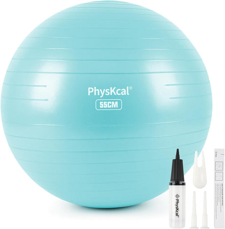 PhysKcal Gym Ball 55-85cm Exercise Swiss Ball for Fitness Yoga Pilates Pregnancy, Anti Burst Ball Chair for Balance, Stability, Quick Pump Included.