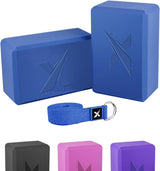 Xn8 Sports Yoga Block, Yoga Blocks Set of 2 with Strap, Pilate Blocks, Yoga Bricks for Balance Stretching Pilates Meditation, Deep Flexible Poses, and Home Workouts.