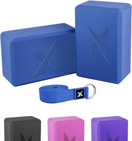 Xn8 Sports Yoga Block, Yoga Blocks Set of 2 with Strap, Pilate Blocks, Yoga Bricks for Balance Stretching Pilates Meditation, Deep Flexible Poses, and Home Workouts.