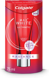 Colgate Max White Ultimate Radiance Toothpaste, At Home Whitening Toothpaste Clinically Proven to Instantly* Whiten Teeth and Reverse 15 Years of Stains**, 75ml Tube.