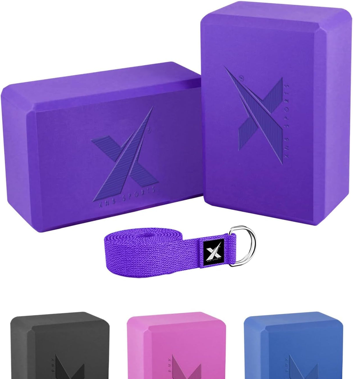 Xn8 Sports Yoga Block, Yoga Blocks Set of 2 with Strap, Pilate Blocks, Yoga Bricks for Balance Stretching Pilates Meditation, Deep Flexible Poses, and Home Workouts.