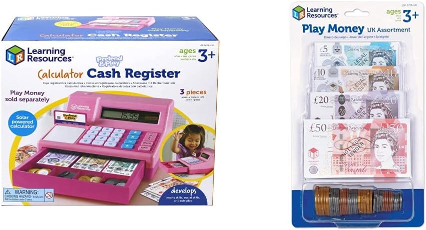 Learning Resources Pretend & Play Calculator Cash Register Pink Cash Register Toy for Kids, Pretend Play Toy Till, Ages 3+ (Amazon Exclusive).