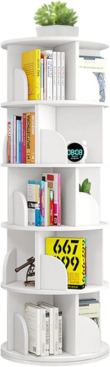 tonchean 3 Tier Kids Bookshelf Rotating White Childrens Bookcases Free Standing House Shape Revolving Bookcase Swivel Book shelf Spinning Bookshelf Tower for Kids Room Playroom Living Room.