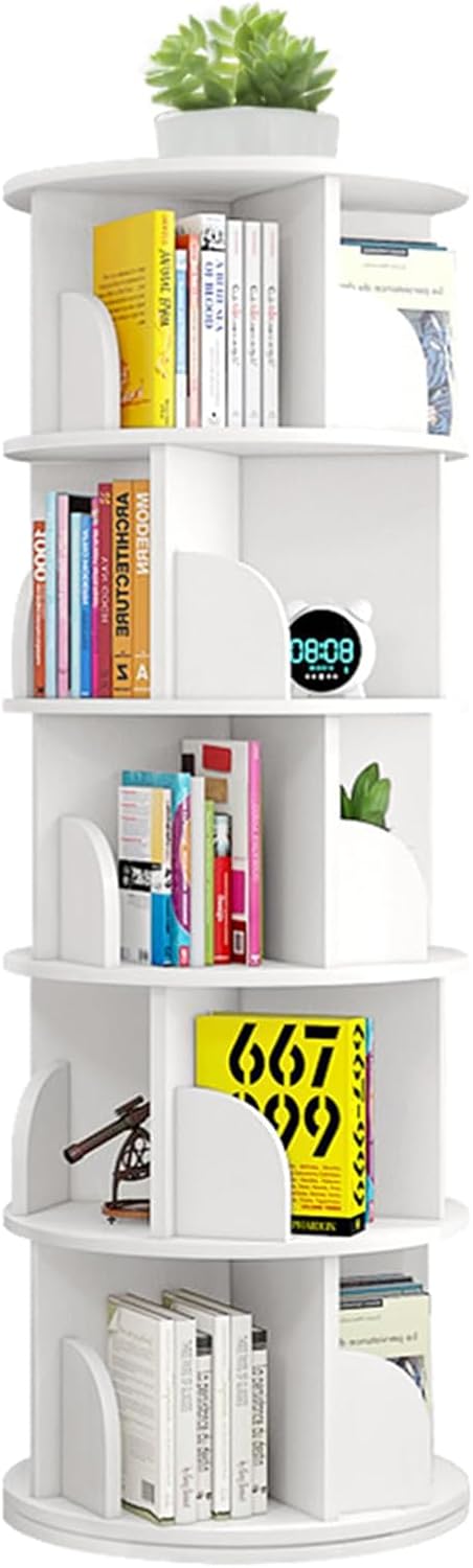 tonchean 3 Tier Kids Bookshelf Rotating White Childrens Bookcases Free Standing House Shape Revolving Bookcase Swivel Book shelf Spinning Bookshelf Tower for Kids Room Playroom Living Room.