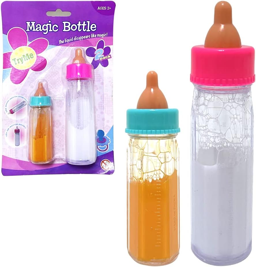 RAM ONLINE Milk Bottle Pretend Play Childrens Baby Doll Magic Feeding Bottles Milk Juice Bottles, Clear.