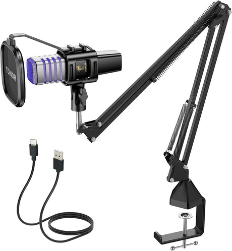 TONOR USB Microphone, Cardioid Condenser Computer PC Mic with Tripod Stand, Pop Filter, Shock Mount for Gaming, Streaming, Podcasting, YouTube, Twitch, Discord, Compatible with Laptop Desktop, TC30.