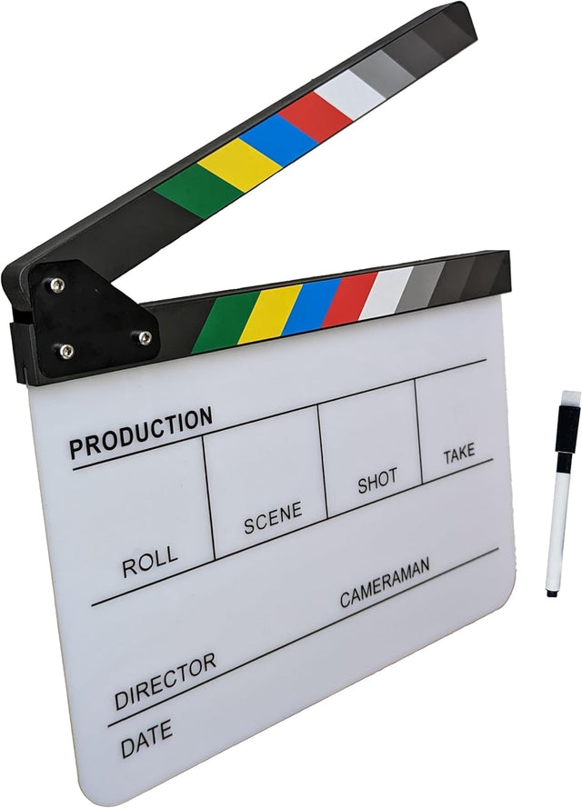 Acrylic Director Clapper Board for Filming 30cm x 24.5cm Easily wipeable Quality Plastic Clapperboard for Home Movies Party Decorations, Movie Theater Decor, TV Shows, Film Developing Kit & Directors.