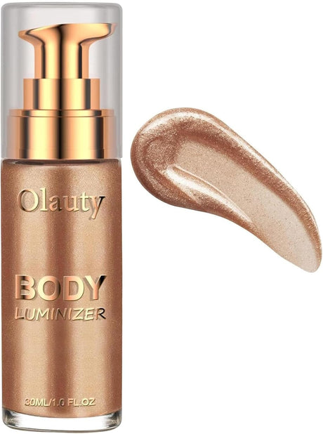 TITIMORE Body Shimmer Oil Waterproof Body Luminizer Liquid Highlighter Makeup Moisturizing Non-sticky Glow Shimmer Lotion Face and Body Smooth Light Shimmer Glow Illuminator(Rose Gold #01).