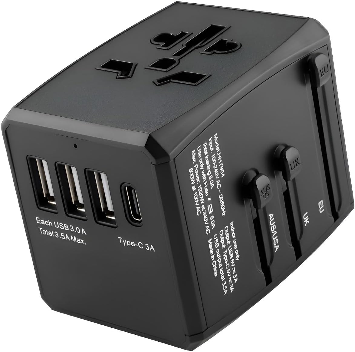 ELUXO Universal Travel Adapter UK To European Plug Adapter With USB C and 3 USB Travel Adapter UK To Europe Holiday Essentials Travel Essentials Travel Plug UK To US Plug Adaptor For UK US EU AUS.