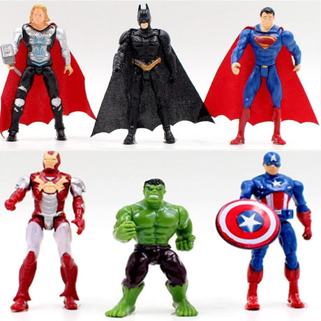 Clear Glam 6pcs Superhero Iron Man Hulk Captain America Superman Batman Action Figures Gift Children's Toys.