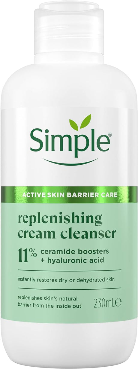 Simple Replenishing Cream Cleanser Face Cleanser Suitable for even the Most Sensitive Skin with 11% Ceramide Boosters and Hyaluronic Acid 230 ml.