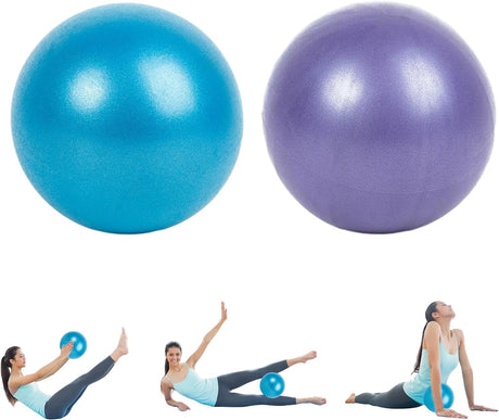 2PCS Soft Pilates Ball, Sports Yoga Ball, Small Exercise Ball 25cm/9.8 inch, Balance Balls for Yoga, Pilates, Abdominal Workouts, Shoulder Therapy, Core Strengthening (Purple, Blue).