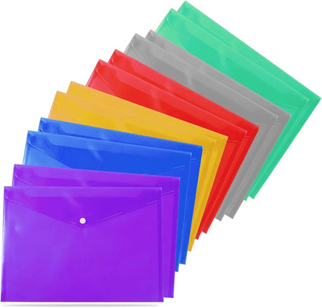 File Folders A4 Plastic Wallets Documents School Office Stationary Paper Filing (Pack of 5).