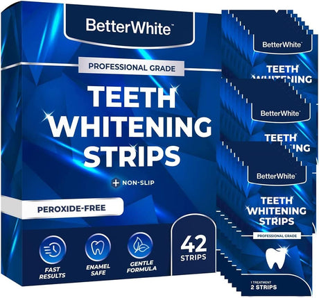 BetterWhite Professional Teeth Whitening Strips 21 Treatments - Enamel Safe - Non-Sensitive Formula - 42 Peroxide-Free Whitening Strips - Dentist Formulated Teeth Whitening Kit + Mouth Opener Included.