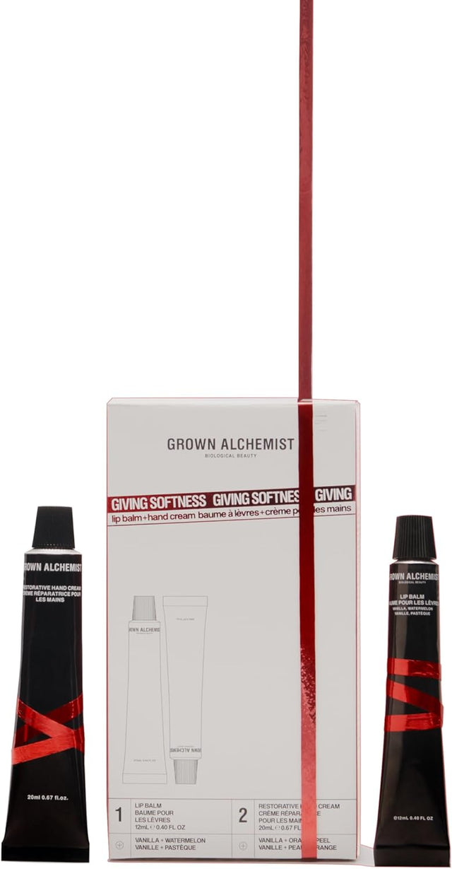 Grown Alchemist Giving Softness, Limited Edition Gift Set & Value pack - 12ml Moisturising Lip Balm, 20ml Restorative Hand Cream.