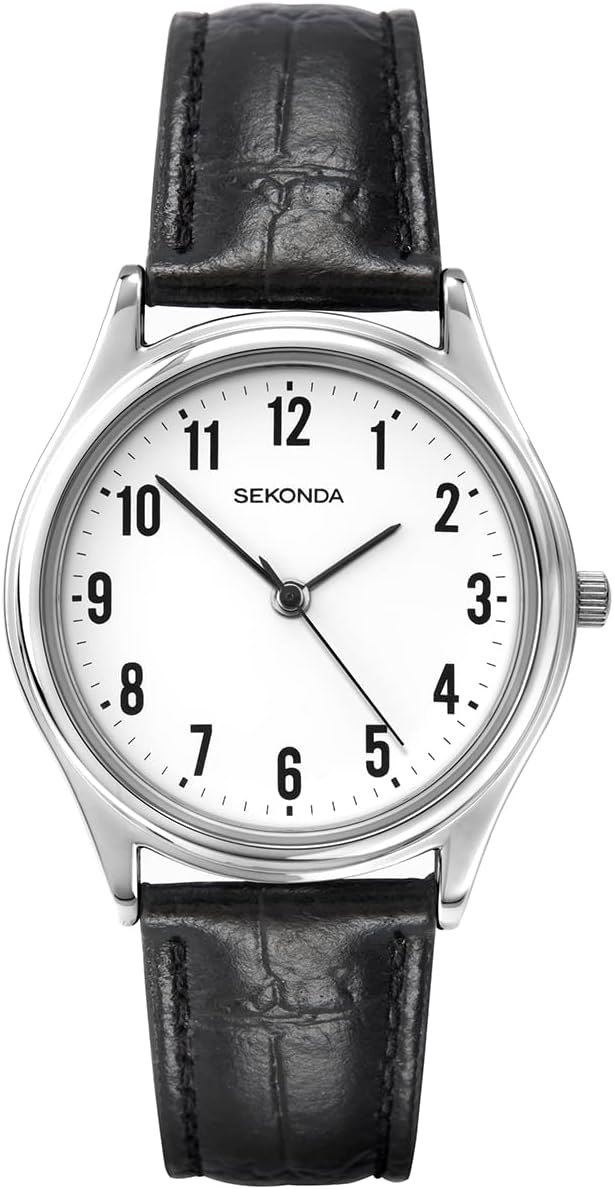 Sekonda Mens 40mm Evans Classic Three Hand Analogue Quartz Watch Alloy Case with Black Leather Strap.