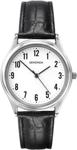 Sekonda Mens 40mm Evans Classic Three Hand Analogue Quartz Watch Alloy Case with Black Leather Strap.