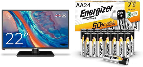 Cello Z0222 22 inch Full HD LED TV with Freeview HD DVB-T2, and Built In Satellite HDMI and USB & Energizer AA Batteries, Alkaline Power, 24 Pack, Double A Battery Pack - Amazon Exclusive.