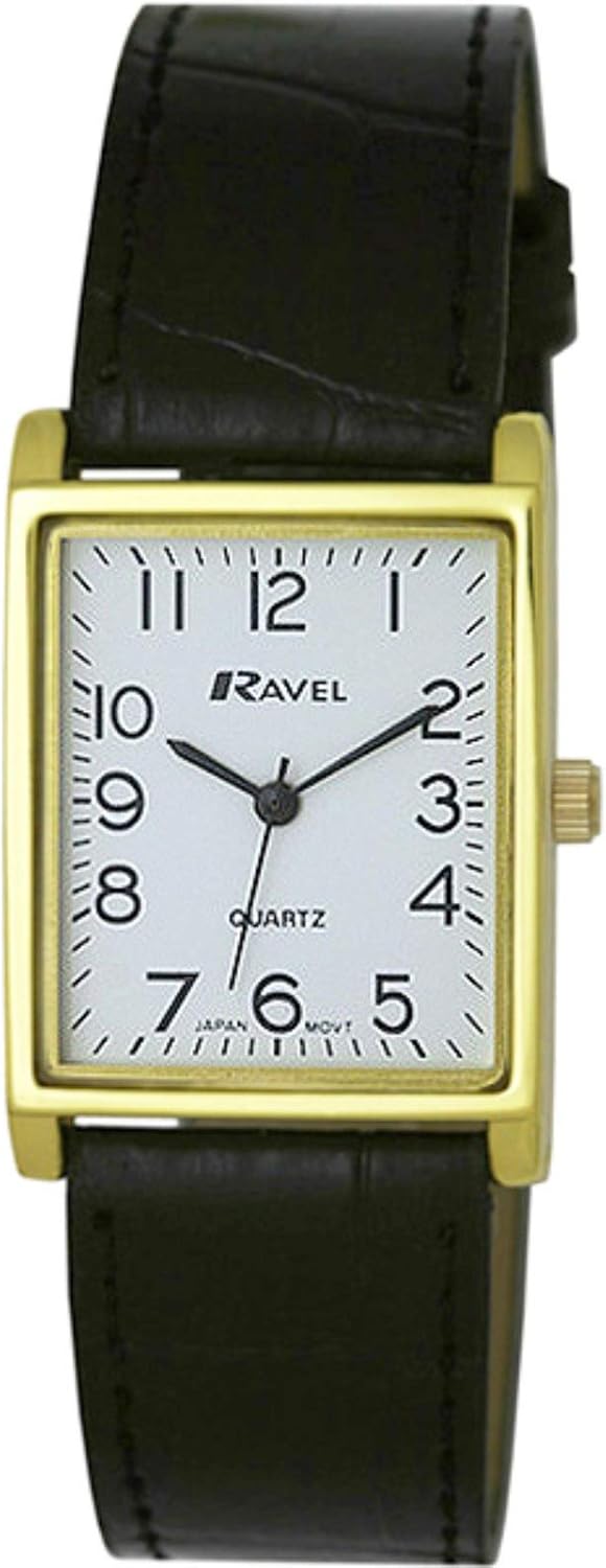 Ravel - Unisex Traditional Rectangular Watch with Clear Numeral Dial.