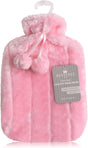 Revitale Luxury Cosy Faux Fur Pom Pom Hot Water Bottle - 2 Litre (Slate Grey).