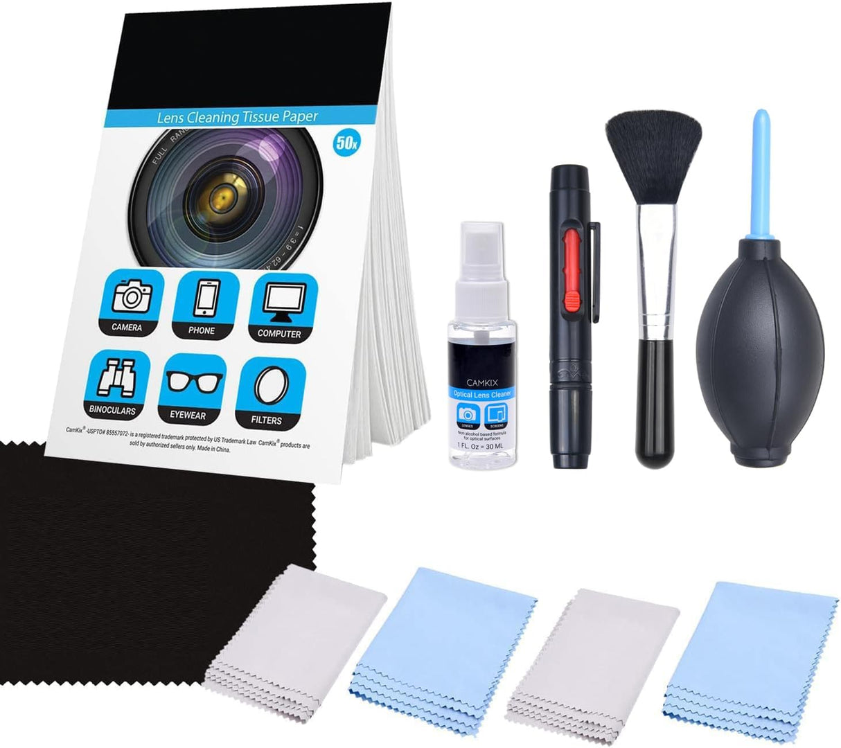 Professional Cleaning Kit for Digital SLR Cameras (Canon, Nikon, Pentax, Sony) Includes 1 Double-Sided Lens Cleaning Pen / 1 Bottle of Alcohol-Free Cleaning Liquid for Optical Lens / 1 Booklet of 50 Lens Cleaning Wipes / 1 Lens Brush / 1 Air Blower / 5 Mi.