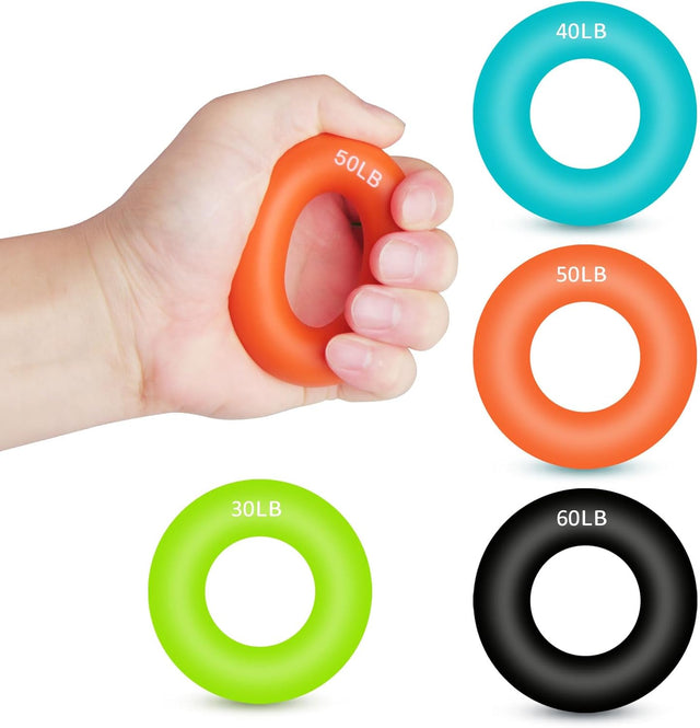 Atong Hand Strengthener Grip Ring 4-Pack Fingers Training Ring Silicone - Forearm Exerciser Hand Grip Trainer Strengthener 30-60LB Grip Strength for Muscle Training, Rock Climbing,Sports,Fitness.