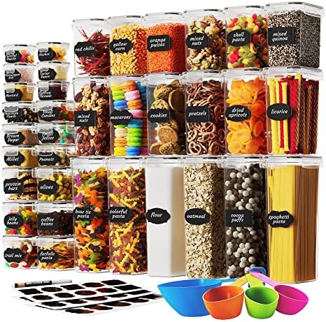 Airtight Food Storage Container Set - 24 Piece, Kitchen &amp; Pantry Organization, BPA-Free, Plastic Canisters with Durable Lids Ideal for Cereal, Flour &amp; Sugar - Labels, Marker &amp; Spoon Set