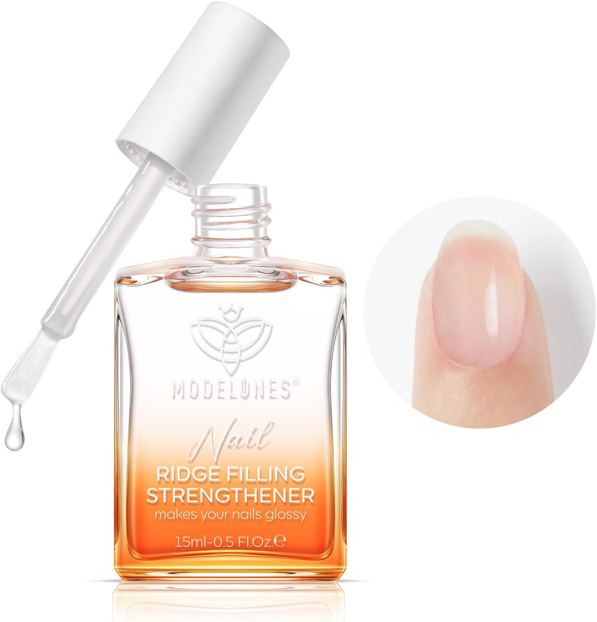 Modelones Nail Care 8 in one Ridge Filling Strengthener Treatment, Nail Polish Strengthener for Damaged and Weak Nails, Nail Hardener Extra Strong and Growth Smoothing Base Coat Rose Nail Varnish 15ml.