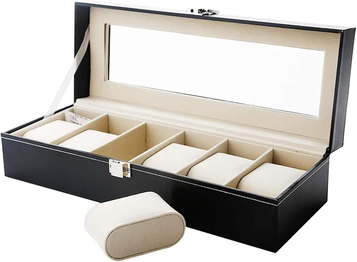 Uten Watch Boxes 6 Slots, Watch Display Storage Box PU Jewelry Collection Case Organiser Holder.