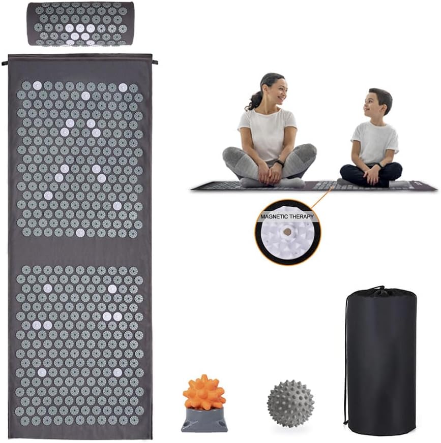 Loboo Idea XL Acupressure Mat and Pillow Set, Extra Long Yoga Acupressure Mat Set for Neck and Back Pain Relief, Stress Relief Gifts for Man and women (Gold, Extra Large).