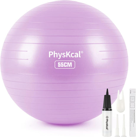 PhysKcal Gym Ball 55-85cm Exercise Swiss Ball for Fitness Yoga Pilates Pregnancy, Anti Burst Ball Chair for Balance, Stability, Quick Pump Included.