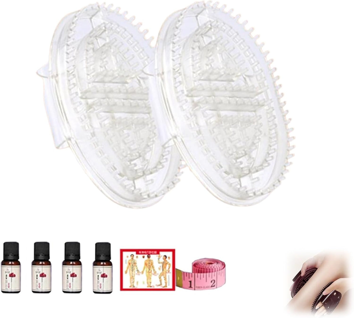 Meridian Brush Massage Brush, Beauty Salon Professional Custom Meridian Brush, Meridian Brush Massage Body Brush,Meridian Massage Brush,Full Body Relaxation Comb (2pcs+1pcsessential Oil,White).