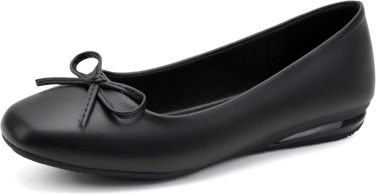 Greatonu Women's Flats Shoes Dressy Ballet Flats Square Toe Memory Foam Slip On Casual Shoes with Bow Knot.